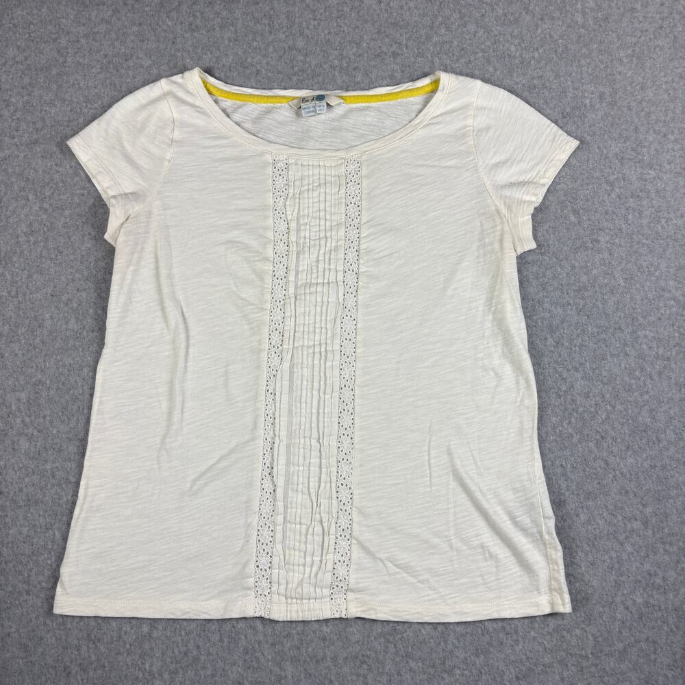 Boden Womens Top US 6 UK 10 White Cotton Pintuck Eyelet Short Sleeve Shirt